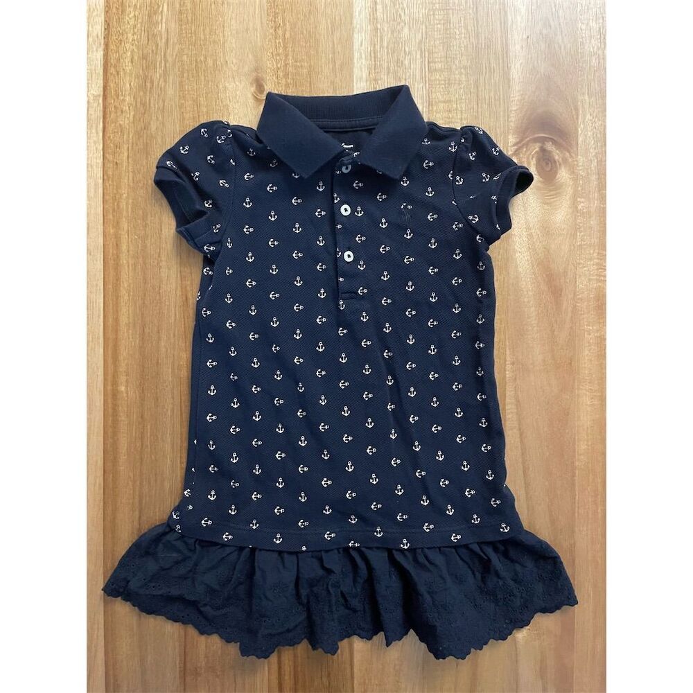 Ralph Lauren Baby Girls Blue Anchor-Print Polo Dress Size 24M